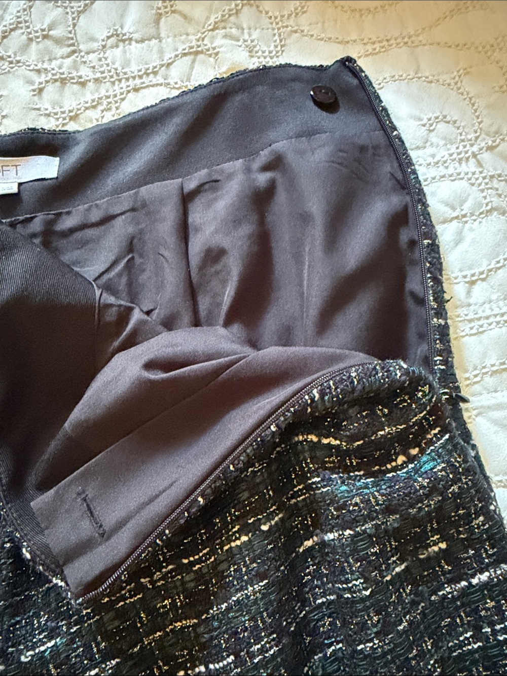 LOFT Wide-Leg Tweed Pants in Black and White - Picture 4 of 5